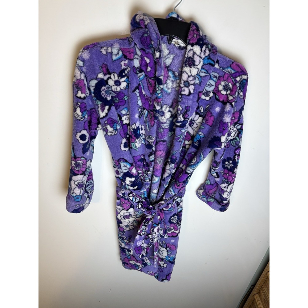 Vera Bradley Enchanted Garden Cozy Robe Womens S/M Purple Floral Hooded Travel